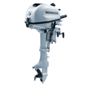 Honda 5 hp outboard motor with tiller steering and propeller