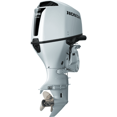 BF135 - Pacific Coast Marine and Diesel Honda 195 VTEC outboard motor shown in light gray, side view with propeller and branding visible.