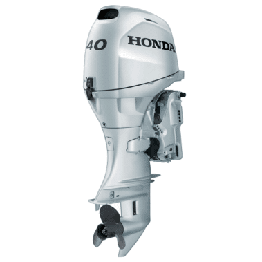 BF40 - Pacific Coast Marine and Diesel Honda 40 outboard motor in silver, side view with propeller visible below the hangers