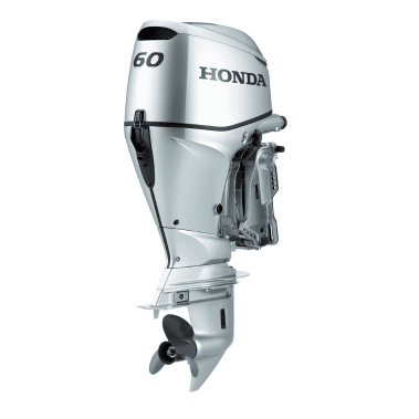 BF60 - Pacific Coast Marine and Diesel Honda 60 horsepower outboard motor, silver, side view for boats.