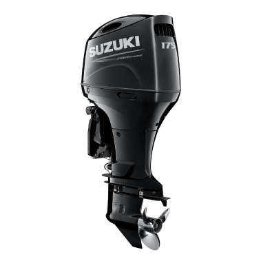 DF175 - Pacific Coast Marine and Diesel Suzuki 175 outboard boat motor, shown in black with propeller and mounting hardware visible on the lower unit